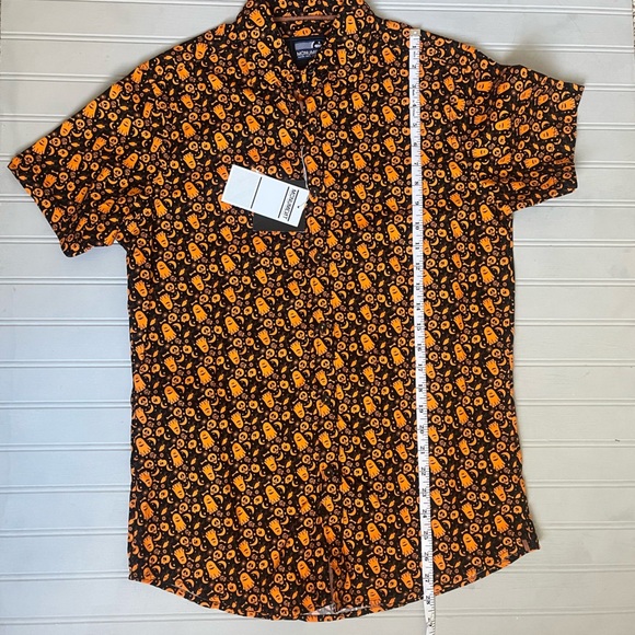 Monument Short Sleeve Button Down Shirt Mens Small Halloween Black Orange NWT - Picture 7 of 8
